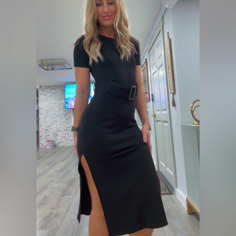 Forever 21 Black Belted Dress with side slits Size Small